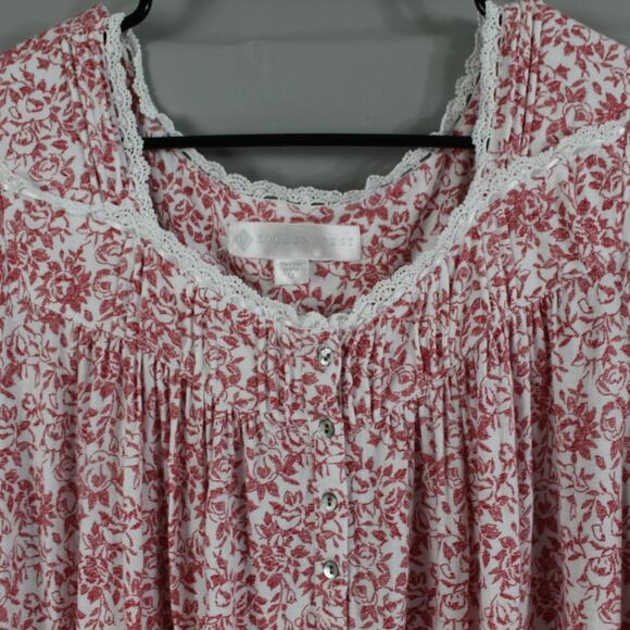 Eileen West Medium White Red Floral Lace Maxi Long Sleeve Nightgown Cottagecore - Picture 3 of 10